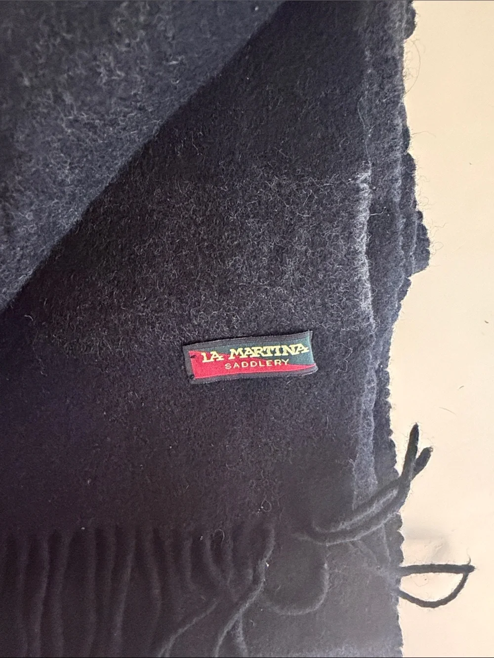NWOT La Martina | Black & Gray Striped Wool Scarf with Number Patch
